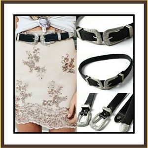 Double Buckle Leather Womens Waist Belt